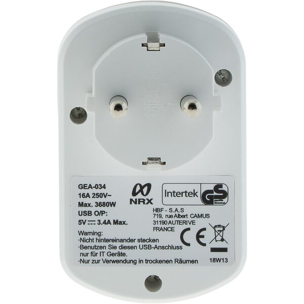 ZENITECH - Prise Schuko 16A + 2 USB A 3,4A - Blanc - Zenitech - large