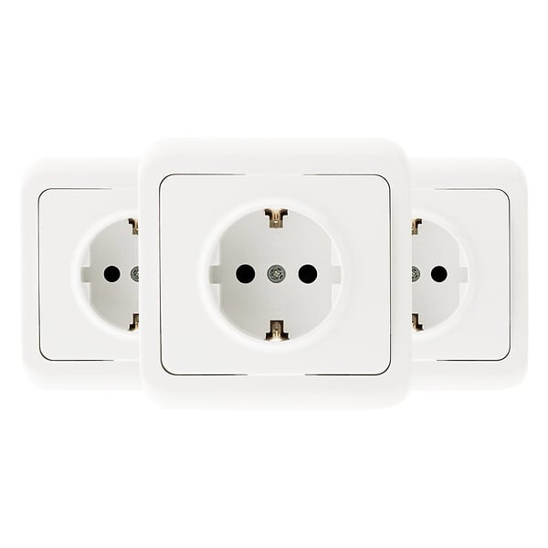 ZENITECH - 3 prises 16A avec terre avec plaques à encastrer - schuko - Blanc - Antaria - large