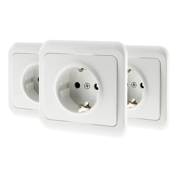 ZENITECH - 3 prises 16A avec terre avec plaques à encastrer - schuko - Blanc - Antaria - large