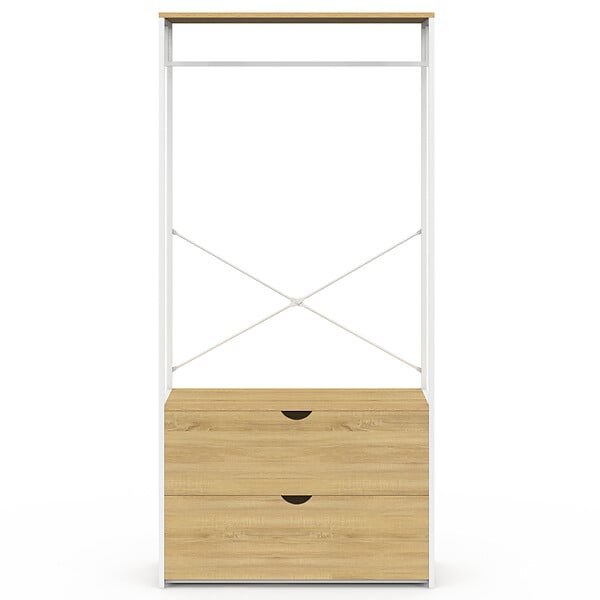 ID MARKET - Dressing penderie 2 tiroirs L. 80 cm DETROIT design industriel bois et métal blanc - large