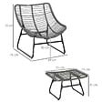 OUTSUNNY - Fauteuil de jardin avec repose-pieds - 2 coussins polyester inclus - métal époxy résine tressée aspect rotin gris - vignette