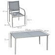 OUTSUNNY - Ensemble de jardin 6 personnes chaises empilables table à manger dim. 150L x 90l x 72H cm plateau verre acier époxy textilène gris - vignette