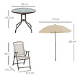 OUTSUNNY - Ensemble salon de jardin 6 pcs - table ronde + 4 chaises pliables + parasol - acier époxy café textilène polyester beige - vignette