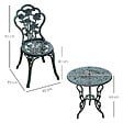 OUTSUNNY - Ensemble salon de jardin 2 places 2 chaises + table ronde style néo-rétro motif rose lignes fuselées fonte d'aluminium vert vieilli - vignette