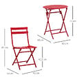 OUTSUNNY - Salon de jardin bistro pliable - table ronde Ø 60 cm avec 2 chaises pliantes - métal thermolaqué rouge - vignette
