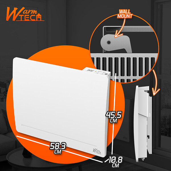WARM TECH - Radiateur inertie fonte 1000 W - IP24 - NF - Fil pilote 6 ordres. - large