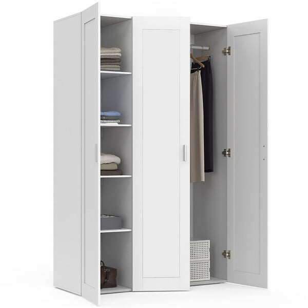 ID MARKET - Armoire 3 portes VITO blanc penderie 120 cm avec étagères - large