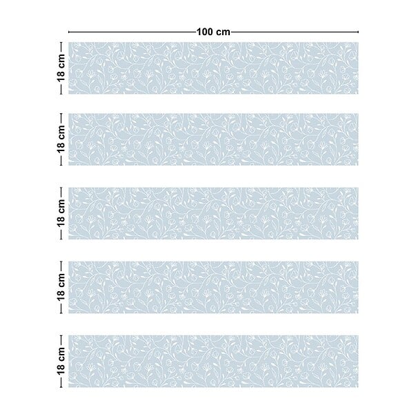 99DECO - Contremarches PVC pour escalier - floral bleu - Lot de 5 (18x100 cm) - large