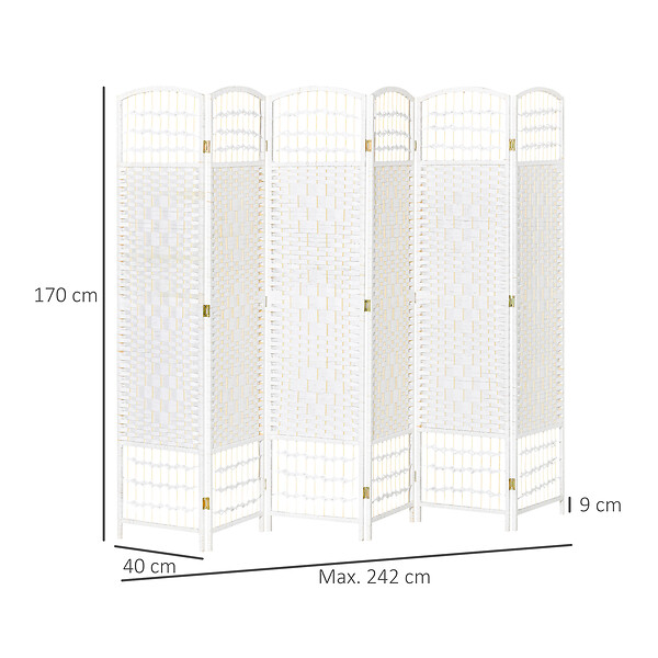 HOMCOM - Paravent intérieur 6 panneaux pliables séparateur de pièce bois de peuplier bambou fibres de papier tressée blanc paille - large