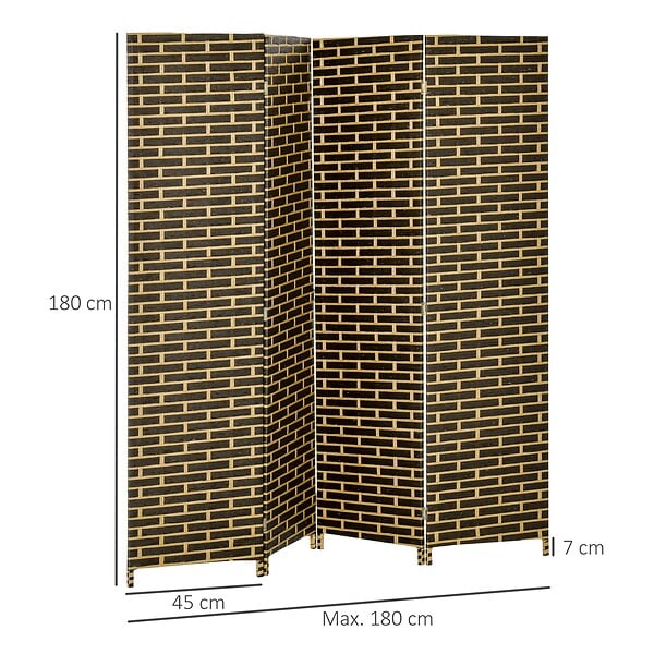 HOMCOM - Paravent intérieur 4 panneaux pliables séparateur de pièce bois de peuplier fibres de papier tressée chocolat paille - large