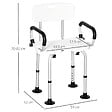 HOMCOM - Chaise de douche siège de douche ergonomique hauteur réglable pieds antidérapants accoudoirs alu HDPE blanc noir - vignette