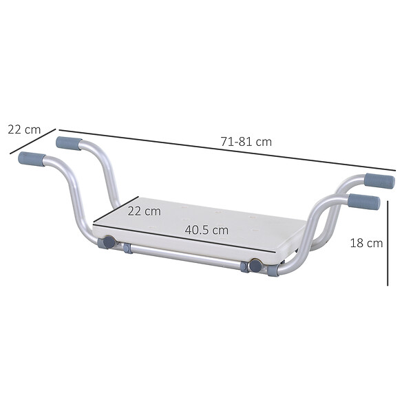 HOMCOM - Siège de baignoire - siège de bain suspendu réglable - tabouret de salle de bain - dim. 71-81L x 22l x 18H cm - alu. HDPE blanc - large
