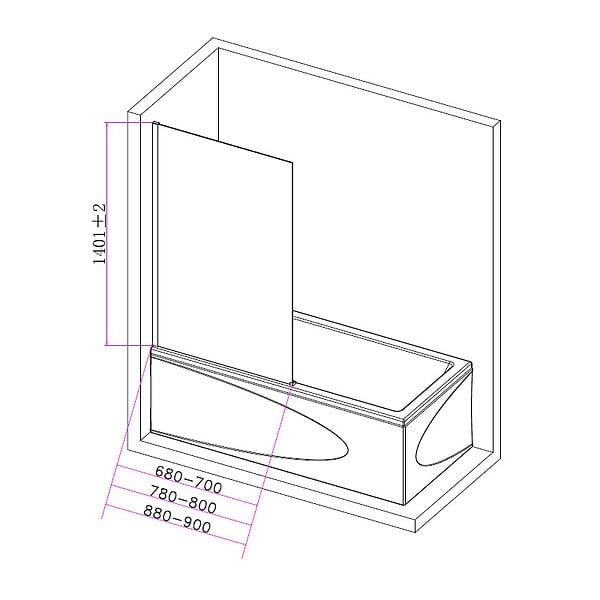 PLANETE BAIN - Pare-baignoire fixe 70 x 140 cm aluminium noir mat verre trempé 6 mm anti-calcaire - large