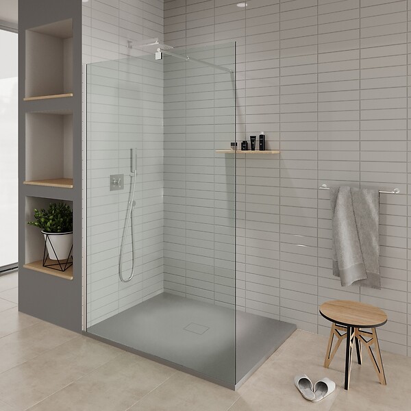 SANIVERRE - BAYA Receveur de douche 100 x 140 cm Gris extra-plat aspect pierre + bonde incluse - large