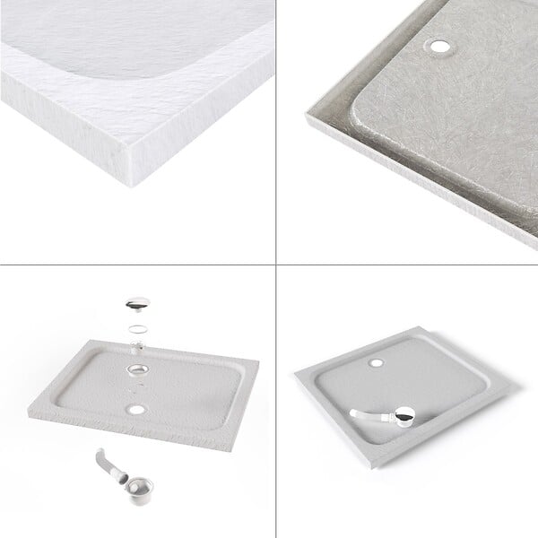 SANIVERRE - SHIMMER STONE Receveur de douche 80 x 120 cm acrylique Blanc effet pierre + bonde et siphon inclus - Salle de bain - large