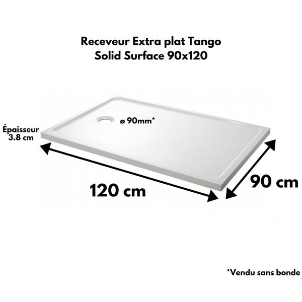 PLANETE BAIN - Receveur extra plat 90x120 en solid surface Tango - large