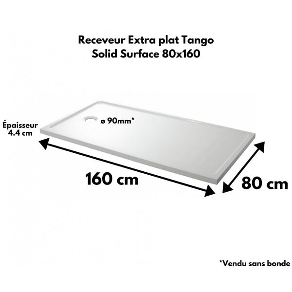 PLANETE BAIN - Receveur extra plat 80x160 en solid surface Tango - large