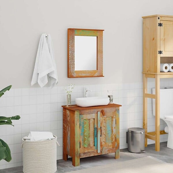 VIDAXL - Ensemble meuble sous vasque et miroir en bois massif recyclé - large