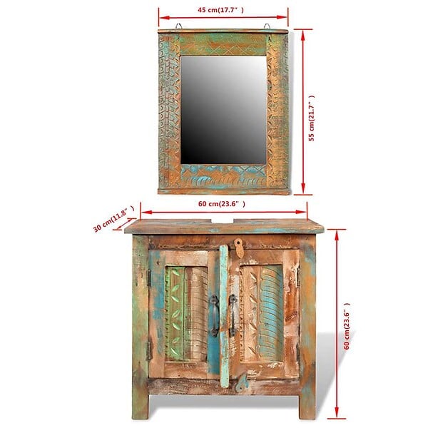 VIDAXL - Ensemble meuble sous vasque et miroir en bois massif recyclé - large