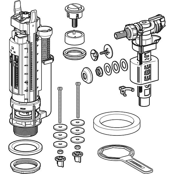 GEBERIT - Mécanisme de chasse complet type 290-380 - double touche - alimentation latérale - large