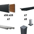 DECKLINEA - Kit Clôture Aluminium BAHIA & CRUZ Teck 12,85x1,8m - Aluminium et bois composite - Poteaux sur Platines gris - Brise vue - Palissade - vignette