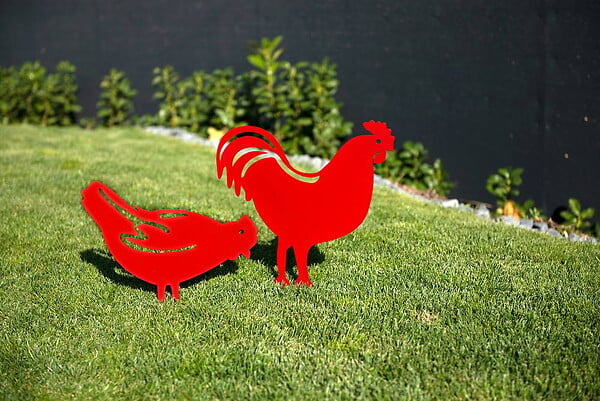 CENTRALE BRICO - Figurine à piquer coq rouge - 42,5x42 cm - Acier époxy - large