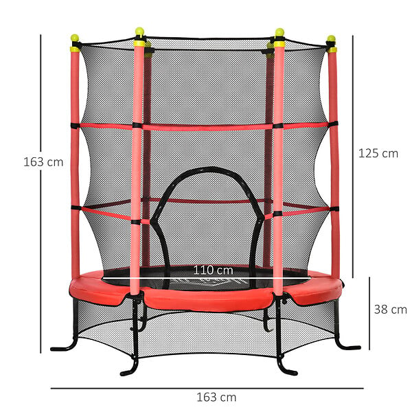 HOMCOM - Trampoline enfant Ø 1,63 × 1,63H m filet de sécurité porte zipée couvre-ressorts 6 poteaux rembourrés inclus rouge - large