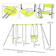 OUTSUNNY - Balançoire 3 agrès portique 2 face à face et balançoire dim. 2,83L x 1,56l x 1,8H m métal époxy PE gris vert - vignette
