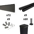 DECKLINEA - Kit Clôture Composite sur Muret RIO Anthracite 16,5x1,2m - Bois composite & Aluminium - Poteaux sur Platines Noir - Brise vue - vignette