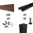 DECKLINEA - Kit Clôture Composite sur Muret RIO Bronze 7,5x1,2m - Bois composite & Aluminium - Poteaux sur Platines Noir - Brise vue - vignette