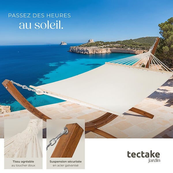 TECTAKE - Hamac sur pied 2 personnes bois blanc en coton polyester 415x150x124 cm - large