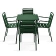 OVIALA - Ensemble table de jardin carrée et 4 fauteuils acier 70 cm vert forêt - Palavas - vignette