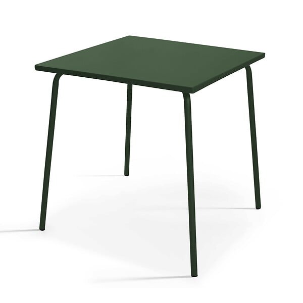 OVIALA - Ensemble table de jardin carrée et 4 fauteuils acier 70 cm vert forêt - Palavas - large