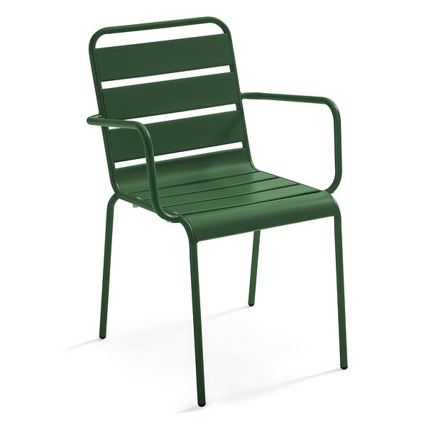 OVIALA - Ensemble table de jardin carrée et 4 fauteuils acier 70 cm vert forêt - Palavas - large