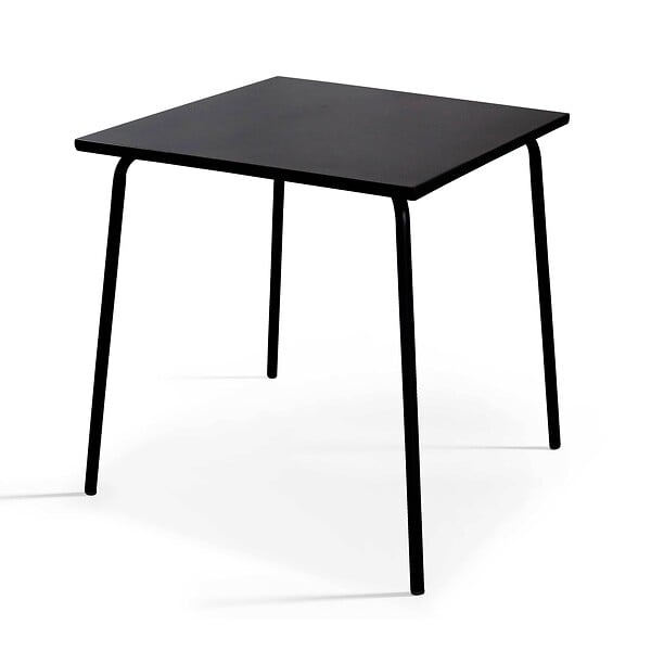 OVIALA - Ensemble table de jardin carrée et 2 fauteuils acier 70 cm noir - Palavas - large