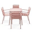 OVIALA - Ensemble table de jardin carrée et 4 fauteuils acier 70 cm rose poudré - Palavas - vignette
