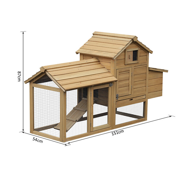 PAWHUT - Poulailler cottage cage à poules sur pied dim. 151L x 54l x 87H cm multi-équipement bois pin - large