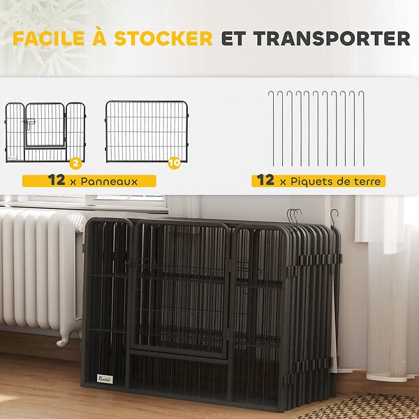 PAWHUT - PawHut Parc enclos modulable pour animaux avec 2 portes - 12 panneaux modulables - acier noir - large