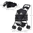 PAWHUT - Poussette buggy pliable chien chat panier rangement porte-gobelets tissu 300D Oxford imperméable 4 roues noir - vignette