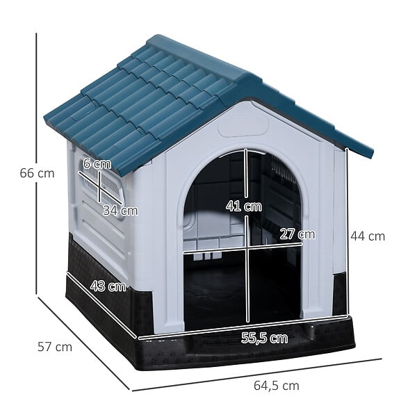 PAWHUT - Niche pour chien - dim. 64L x 57l x 66H cm - PP bleu blanc - large