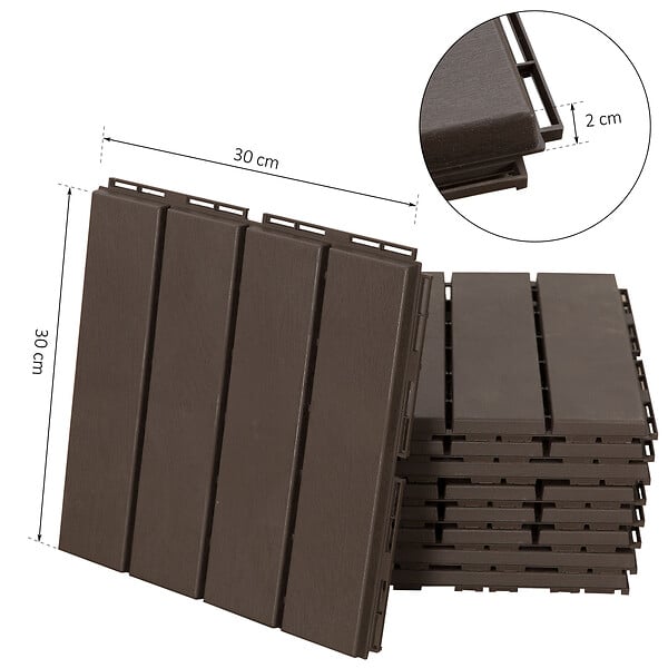 OUTSUNNY - Caillebotis - dalles terrasse - lot de  9 - emboîtables, installation très simple - petits carreaux composite plastique imitation bois chocolat - large