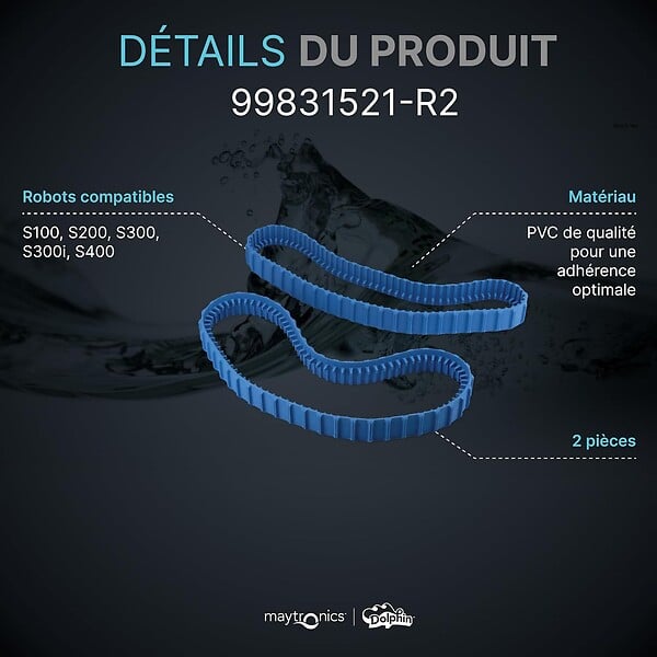 DOLPHIN - chenilles de remplacement bleues (2 pièces) pour robot dolphin s100, s200, s300, s300i, s400 - 99831521-r2 - large