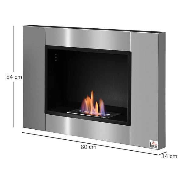 HOMCOM - Cheminée bioéthanol murale design Bauhaus 1 brûleur 0,9 L couverture 20-25 m² acier inox brossé - large