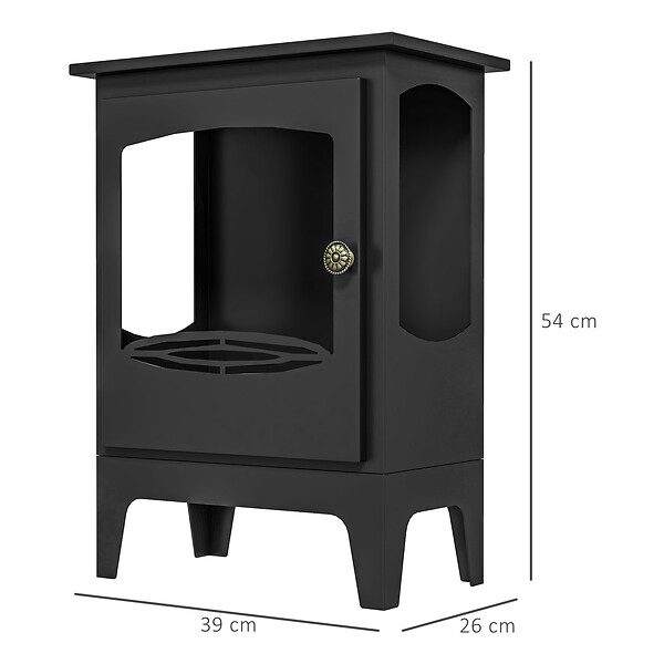 HOMCOM - Cheminée bioéthanol sur pied style néo-rétro poêle - brûleur 1,2 L - contrôle de flamme et manche inclus - acier noir - large
