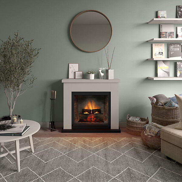 CENTRALE BRICO - Cheminée électrique connectée 1400W - FRODE Powerflame 2 - effets flammes 3D, et crépitement - Beige - large