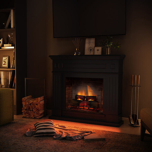 CENTRALE BRICO - Cheminée électrique connectée 1400W - LARSEN Powerflame 2 - effets flammes 3D et crépitement - Noir - large