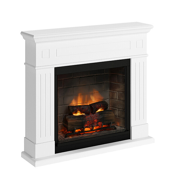 CENTRALE BRICO - Cheminée électrique connectée 1400W - LARSEN Powerflame 2 - effets flammes 3D et crépitement - Blanc - large