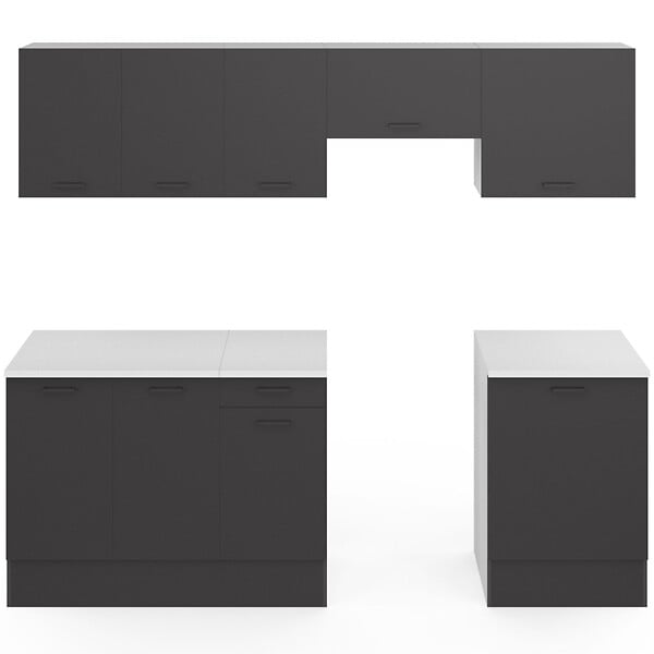 ID MARKET - Cuisine complète 240 cm SUBTIL avec plan de travail 7 éléments blanc et gris - large