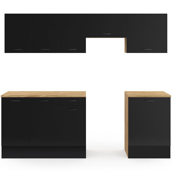 ID MARKET - Cuisine complète 240 cm SUBTIL avec plan de travail 7 éléments bois et noir - large