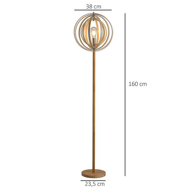 HOMCOM - Lampadaire sur Pied Circulaire 40 W Max. Abat-Jour bois naturel clair dim. Ø 38 x 160 cm - large